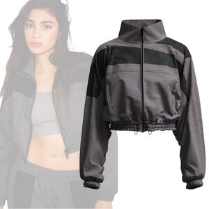 Garage Women's Gray and Black Cropped Bomber Jacket